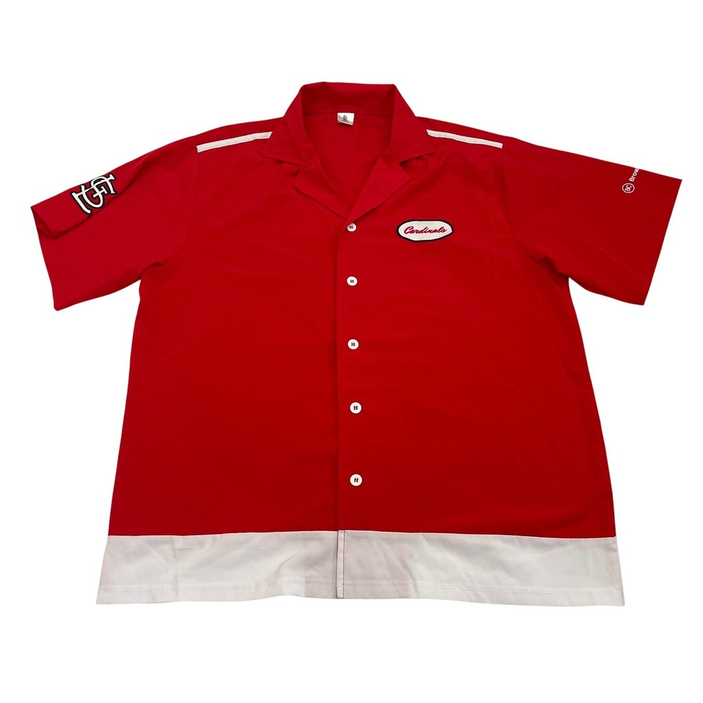 St. Louis Cardinals Garage Mechanic Button Up Shirt XL Red Patches Giveaway